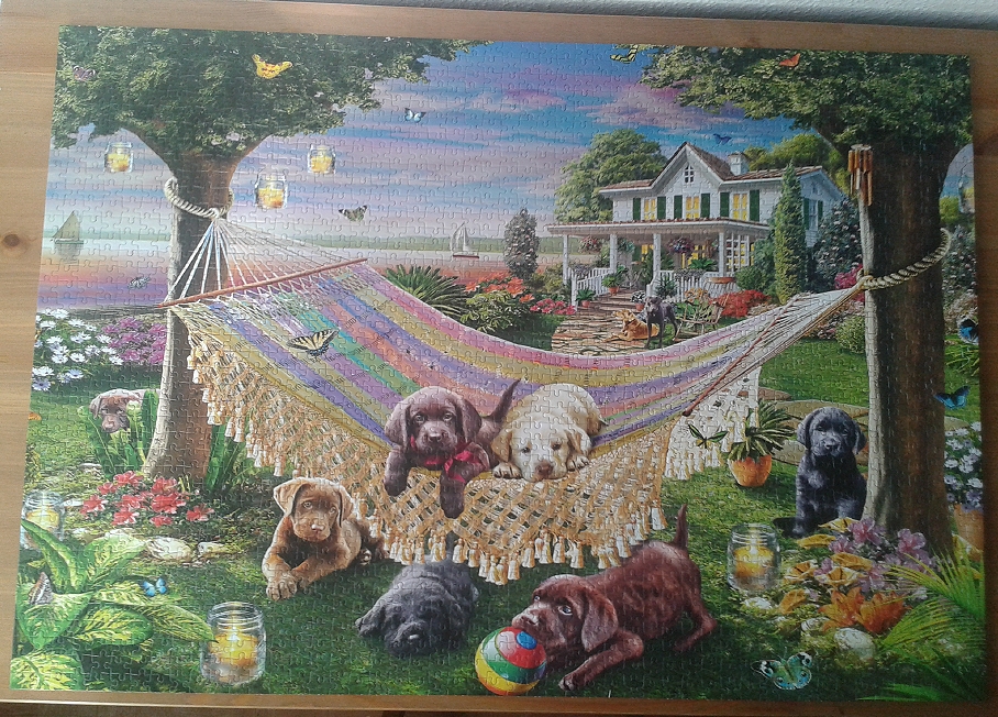 Puppies Relaxing by Adrian Chesterman ( 2014 ).  2000 Pieces ( Jumbo )